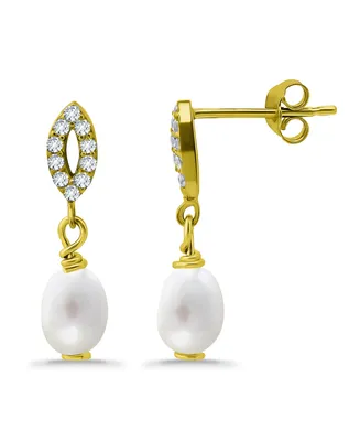 Macy's White Oval Cultured Pearl and Pave Cubic Zirconia Drop Earring