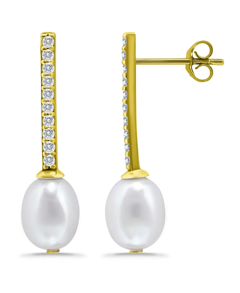 Macy's White Cultured Pearl and Cubic Zirconia Bar Drop Earring