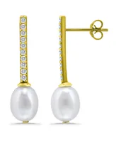 Macy's White Cultured Pearl and Cubic Zirconia Bar Drop Earring