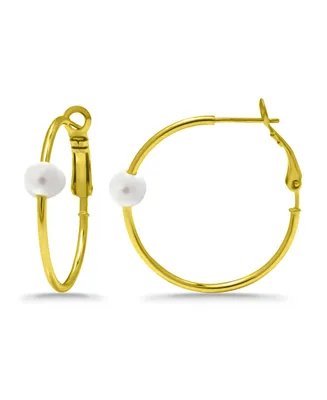 Macy's White Cultured Pearl Hoop Earrings