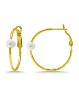 Macy's White Cultured Pearl Hoop Earrings