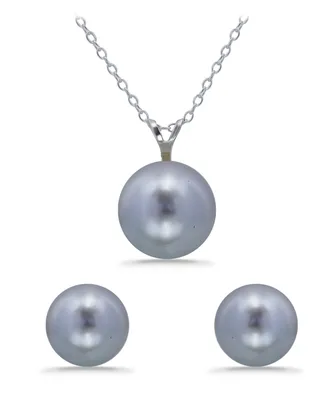 Macy's Shell Pearl Pendant and Freshwater Stud Necklace Earring Set