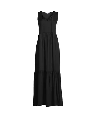 Lands' End Plus Sheer Sleeveless Tiered Maxi Swim Cover-up Dress