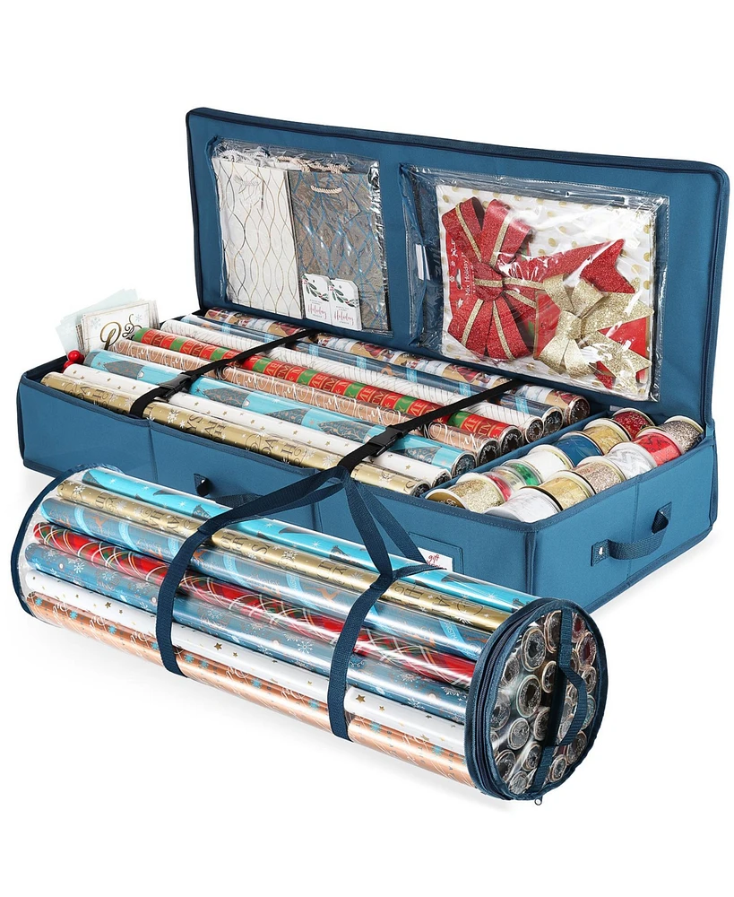 Hearth & Harbor Premium Holiday Gift Wrapping Paper Storage Bag & Accessories Storage Box - Fits Up to 36 Rolls of 40” Total