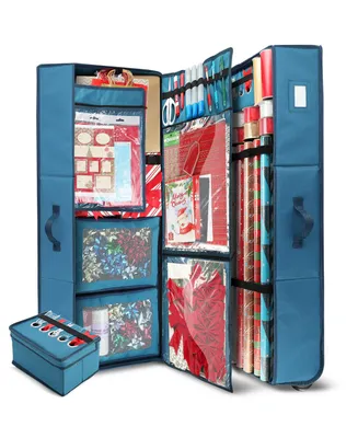 Premium Holiday Gift Wrapping Paper & Accessories Storage Organizer Box - X-Large with Wheels & 2 removable Storage Bins
