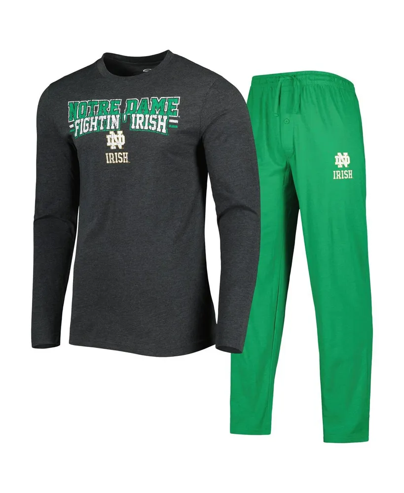 Men's Concepts Sport Heathered Green, Charcoal Distressed Notre Dame Fighting Irish Meter Long Sleeve T-shirt Pants Sleep Set