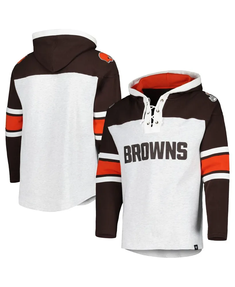 Men's '47 Brand Cleveland Browns Heather Gray Gridiron Lace-Up Pullover Hoodie