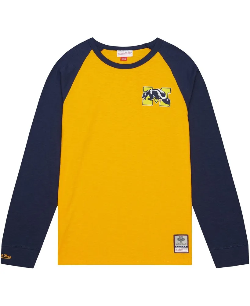 Men's Mitchell & Ness Maize Michigan Wolverines Legendary Slub Raglan Long Sleeve T-shirt