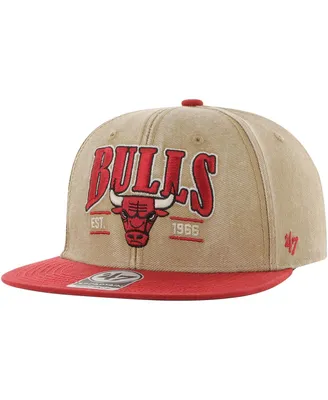 Men's '47 Brand Khaki, Red Distressed Chicago Bulls Chilmark Captain Snapback Hat