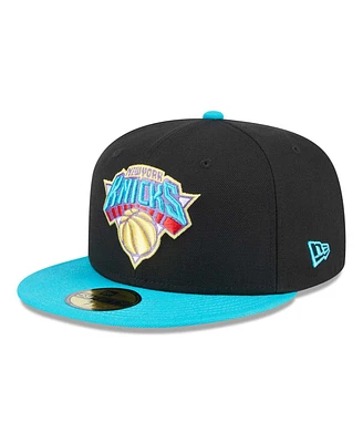 Men's New Era Black, Turquoise New York Knicks Arcade Scheme 59FIFTY Fitted Hat