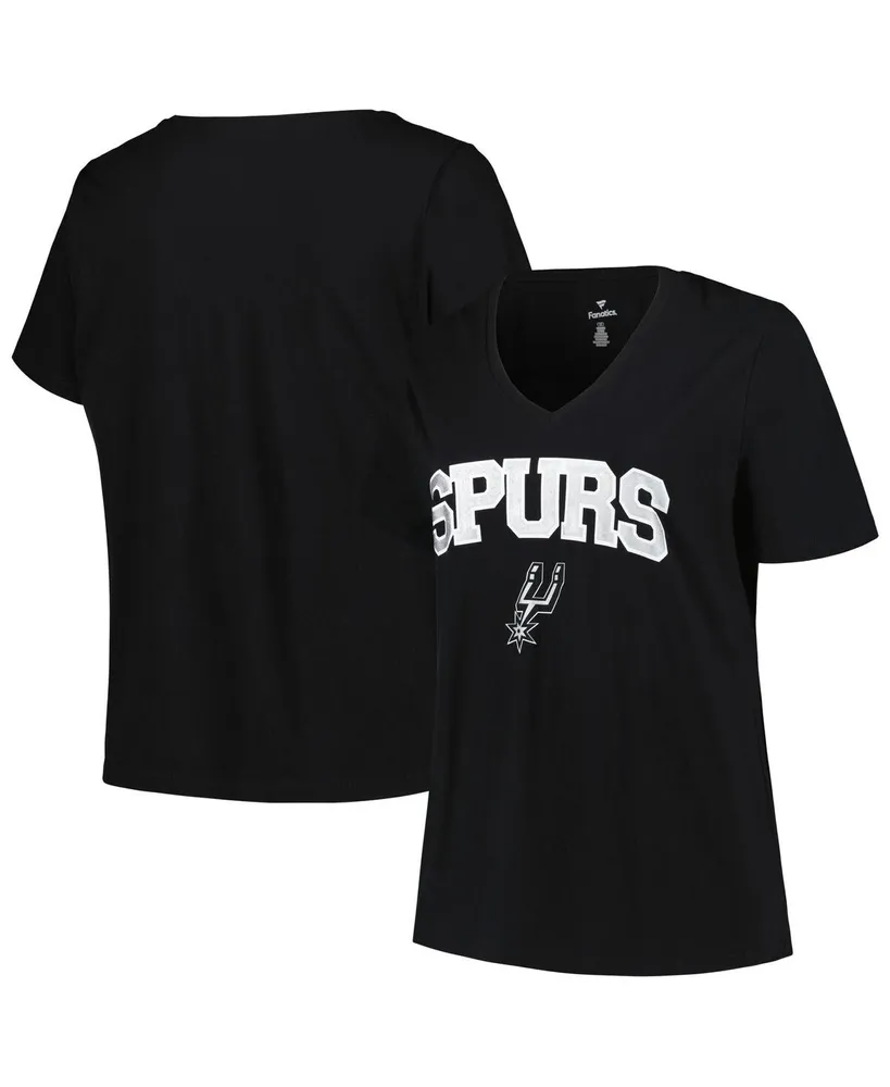 Women's Profile Black San Antonio Spurs Plus Arch Over Logo V-Neck T-shirt