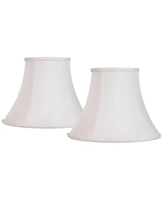 Set of 2 Bell Lamp Shades White Medium 7" Top x 14" Bottom x 11" Slant x 10.5" High Spider with Replacement Harp and Finial Fitting - Imperial Shade
