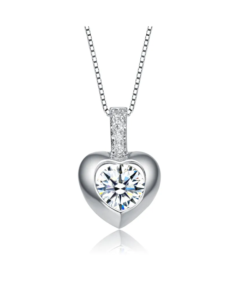 White Gold Plated with Cubic Zirconia Heart Drop Pave Pendant Necklace