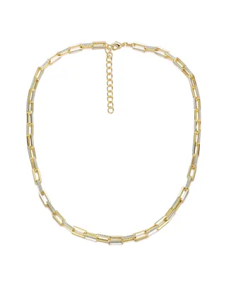 14K Gold Plated Clear Cubic Zirconia Link & Chain Necklace