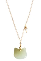 seree Choupette — Cat green jade pendant necklace