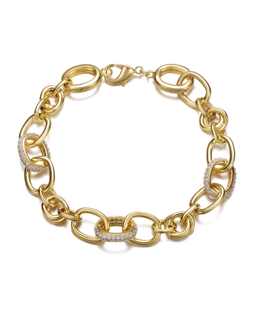 14k Yellow Gold Plated with Cubic Zirconia Tubular Cable Link Love Knot Bracelet.