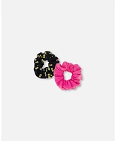 Girl Scrunchies 2-Pack Printed Colored Metallic Flower Print - Toddler|Child