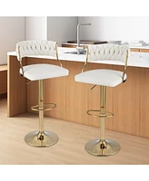 Swivel Velvet Bar Stools Set of 2 Upholstered Adjustable with Woven Backrest