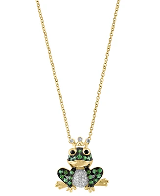 Effy Tsavorite (3/8 ct. t.w.), White Diamond (1/10 ct. t.w.) & Black Diamond Accent Frog Prince 18" Pendant Necklace in 14k Gold