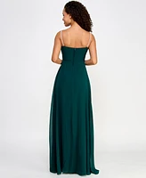 City Studios Juniors' Drape-Neck Faux-Peal-Strap Gown