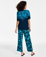 Jm Collection Womens Printed Short Sleeve Knit Top Pull On Pants Created For Macys