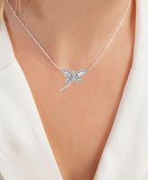 Cubic Zirconia Baguette & Round Dragonfly Pendant Necklace in Sterling Silver, 18" + 2" extender