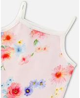 Girl Organic Cotton Tank Top Light Pink Printed Flowers - Toddler|Child