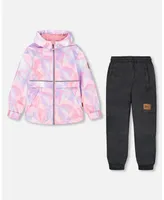 Girl Two Piece Printed Coat And Pant Mid-Season Set Printed Foil Pastel And Black - Toddler|Child