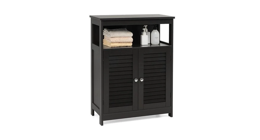 Wood Freestanding Bathroom Storage Cabinet with Double Shutter Door