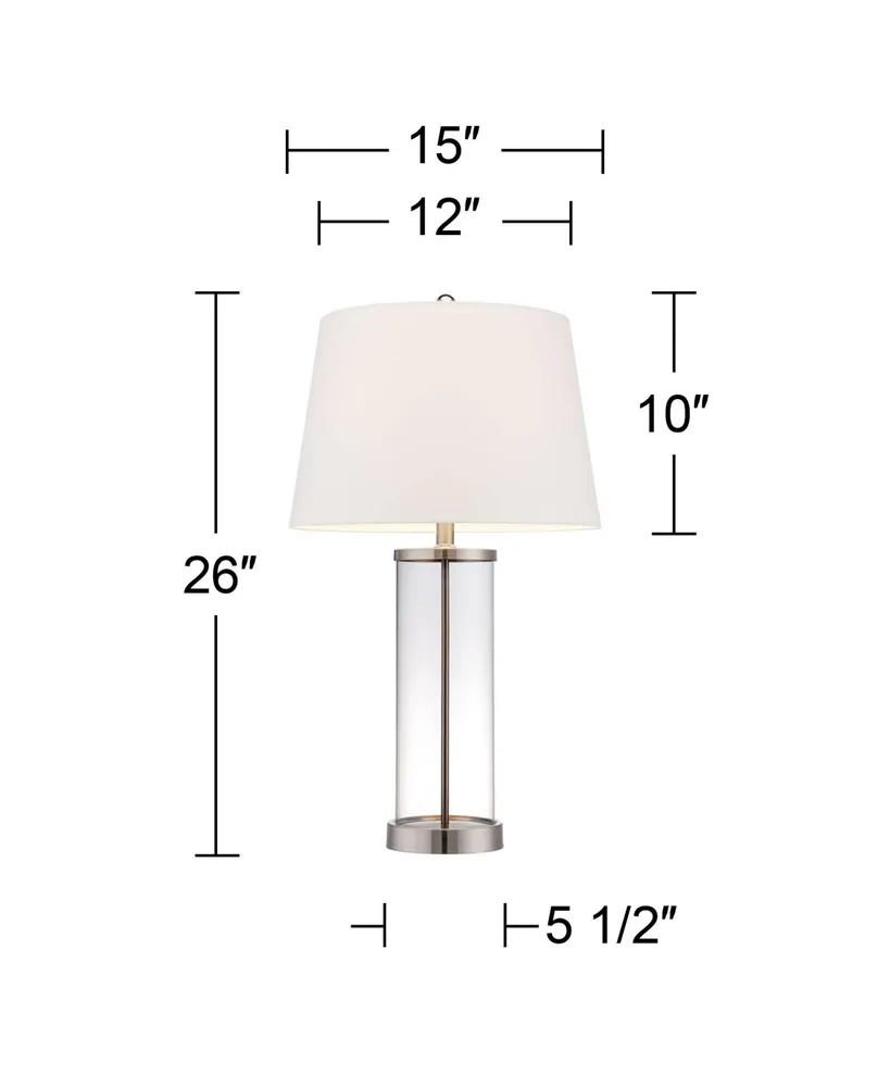 Modern Coastal Table Lamp Fillable 26.25" High Clear Glass Cylinder Brushed Nickel Metal White Drum Shade Decor for Living Room Bedroom Beach House Be