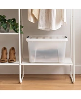 Iris 4 Pack 40qt Plastic Storage Bin with Lid and Secure Latching Buckles, Pearl