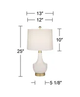 Nesbit 25" High Mid Century Modern Table Lamps Set of 2 Usb Port White Gold Ceramic Metal Fabric Shade Living Room Charging Bedroom Bedside Nightstand