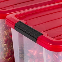 Iris Usa 4Pack 20qt Plastic Storage Bin with Lid and Secure Latching Buckles, Red