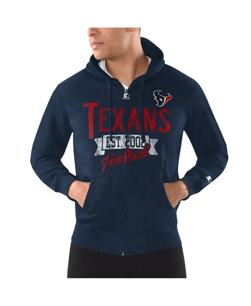 Men's Starter Navy Distressed Houston Texans Domestic Post Season Full-Zip Hoodie