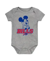 Baby Boys and Girls Royal, Red, Gray Buffalo Bills Three-Piece Disney Game Time Bodysuit Set