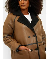 Rebdolls Women's Plus Solstice Faux Leather Sherpa Lined Coat