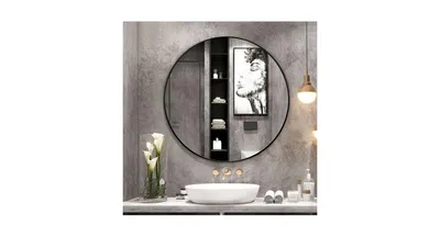 Modern Metal Wall-Mounted Round Mirror for Bathroom