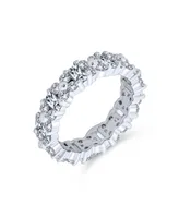 Bling Jewelry Timeless Cubic Zirconia Cz Alternating Round Baguette Flower Anniversary Eternity Wedding Band Ring For Women Sterling Silver