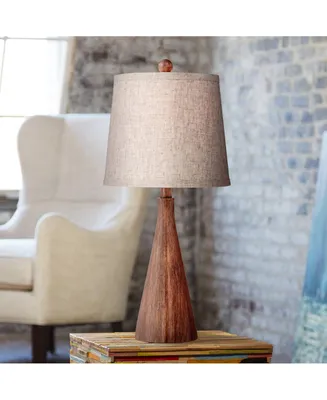 Frasier Modern Accent Table Lamp 23 1/2" High Brown Faux Wood Tapered Column Oatmeal Drum Shade for Bedroom Living Room House Home Bedside Nightstand
