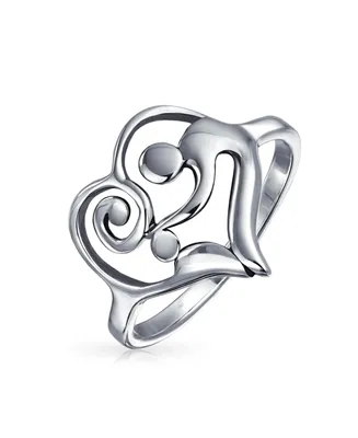 Bling Jewelry Swirling Heart Mother Loving Family Ring For Women Gift Mom Sterling Silver Band 1MM