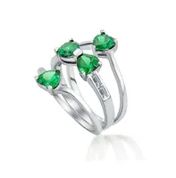 St Patrick Shamrock Irish Green Cz Flower Lucky Four Leaf Clover Inset Ring Set For Women Teen .925 Sterling Silver Cubic Zirconia