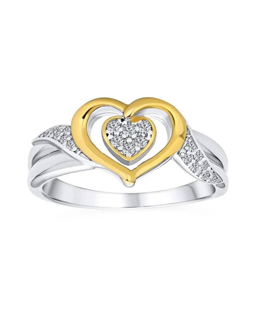 Romantic Delicate Two Tone Cz Accent Cubic Zirconia Twisting Intertwined Bands Promise Heart Ring For Women Gold Plated .925 Sterling Silver