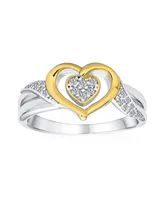 Romantic Delicate Two Tone Cz Accent Cubic Zirconia Twisting Intertwined Bands Promise Heart Ring For Women Gold Plated .925 Sterling Silver