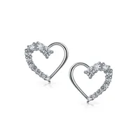 Bridal Love Is A Journey Cubic Zirconia Pave Cz Open Heart Shaped Stud Earrings For Women Girlfriend .925 Sterling Silver