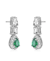 Sterling Silver White Gold Plated Green and White Cubic Zirconia Drop Earrings