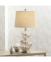 Lili 25" High Fluted Modern Country Cottage Table Lamp Silver Mercury Glass Single Beige Shade Living Room Bedroom Bedside Nightstand House Office Hom