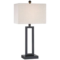 Aston 26" High Open Rectangle Modern Table Lamp Black Finish Metal Single Fabric Off-White Shade Living Room Bedroom Bedside Nightstand House Office H