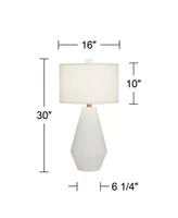 Luke 30" Tall Large Geometric Mid Century Modern Coastal End Table Lamp White Finish Single Fabric Shade Living Room Bedroom Bedside Nightstand House