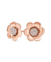 Bling Jewelry 2 In 1 Removable Jackets Simple Danity Pave Cz Stud Center with Petal Flower Jacket Rose Stud Earrings For Women Rose Gold Plated Sterli