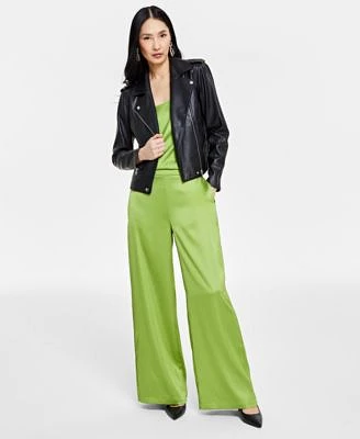I.N.C. International Concepts Womens Scoop Neck Tank Top Faux Leather Jacket High Rise Pull On Pants Created For Macys